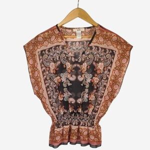 Isela Boho Sheer Paisley Peasant Blouse l Size‎ XL